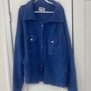 BUCKETLIST Deep Blue Plush Button-Front Teddy Jacket